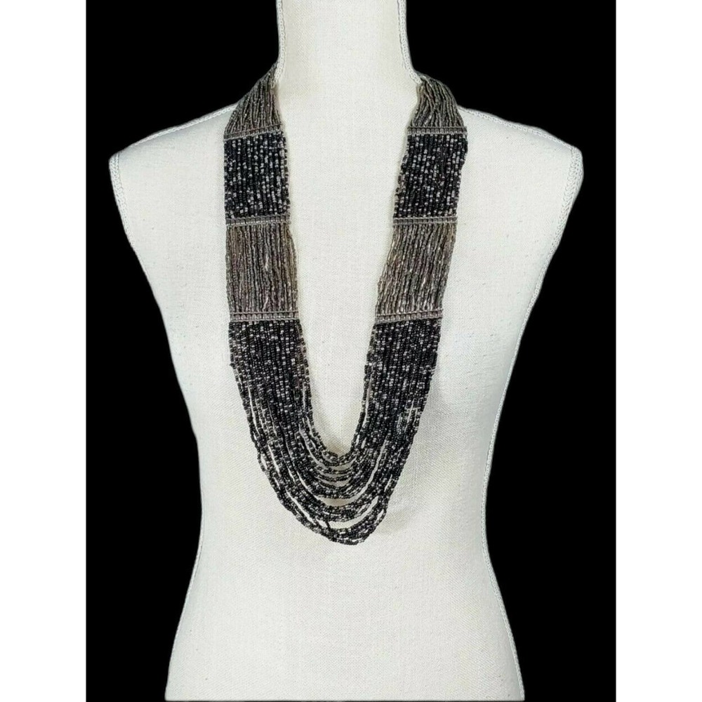 Vintage Boho Hippie Flapper Style Layer Multi Strand Bead Metal 33.5" Necklace